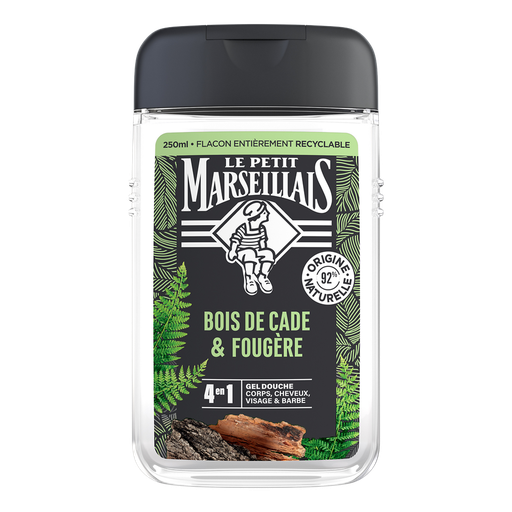 [3574661701172] LE PETIT MARSEILLAIS RAFRAÎCHISSANT BOIS DE CADE & FOUGÈRE 4en1 GEL DOUCHE CORPS, CHEVEUX, VISAGE & BARBE 250ML