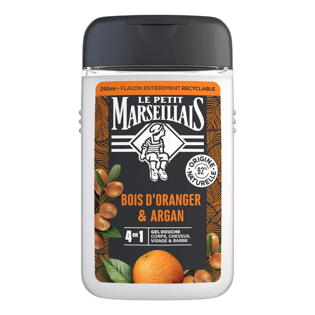 Le Petit Marseillais Énergisant Bois D'Oranger & Argan 4En1 Gel Douche Corps, Cheveux, Visage & Barbe 250Ml