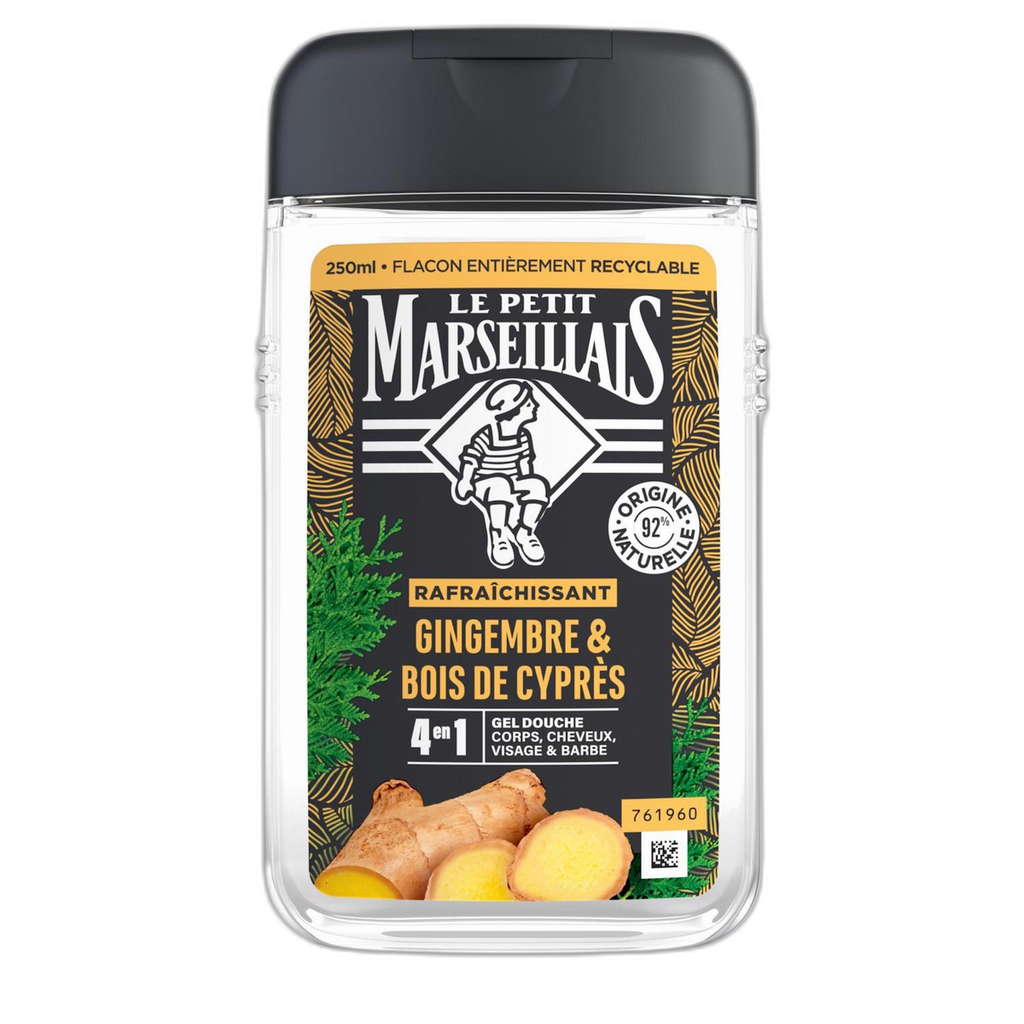 Le Petit Marseillais Gingembre & Bois De Cyprès 4En1 Gel Douche Corps, Cheveux, Visage & Barbe 250Ml