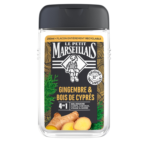 [3574661704371] LE PETIT MARSEILLAIS Gel de Duche Homem 4 em 1 Gengibre e Madeira de Cipreste 250 ml