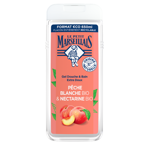 [3574661701288] LE PETIT MARSEILLAIS Gel douche extra doux pêche blanche & nectarine bio 650 ml