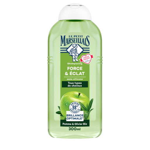 [3574661231372] LE PETIT MARSEILLAIS Shampoing Force et Éclat Pomme et Olivier Bio 300 ml