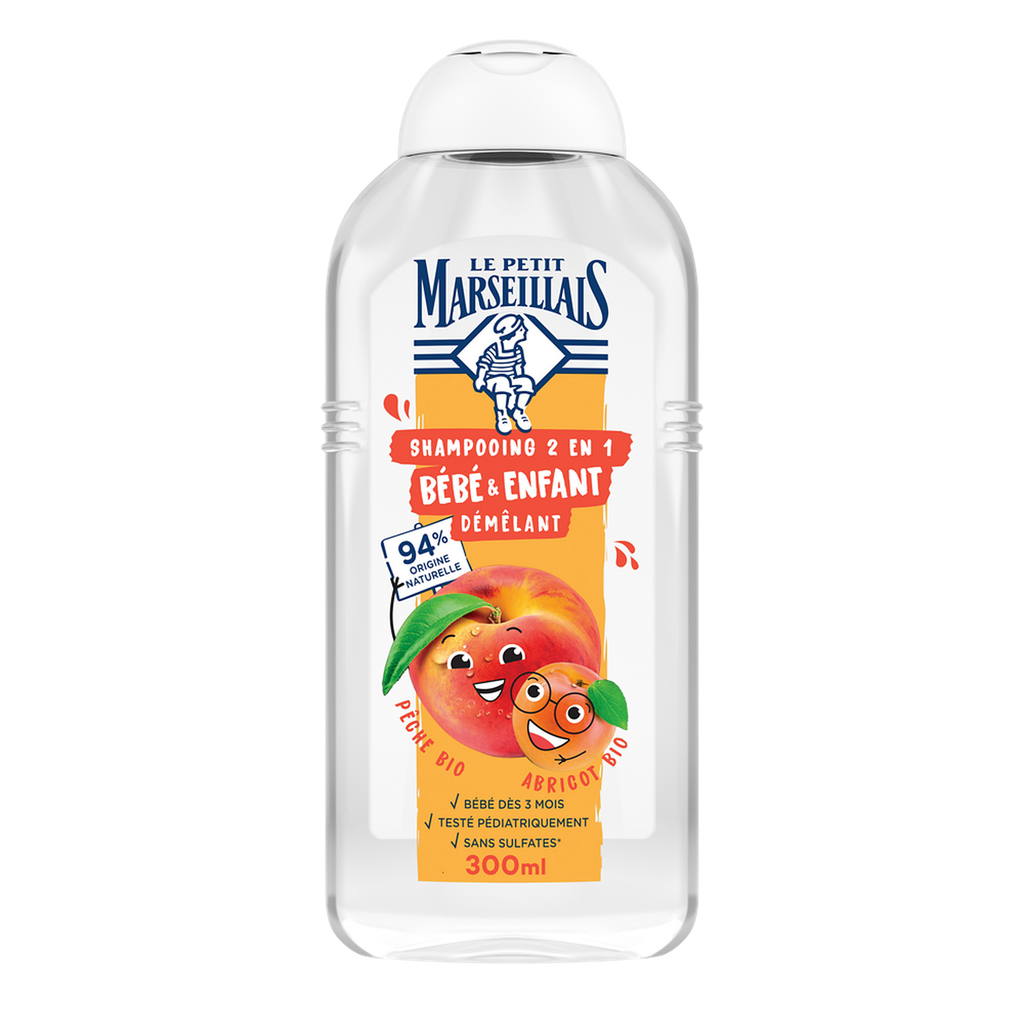 Le Petit Marseillais Shampooing 2 En 1 Bébé & Enfant Démêlant Pêche Bio Abricot Bio 300Ml