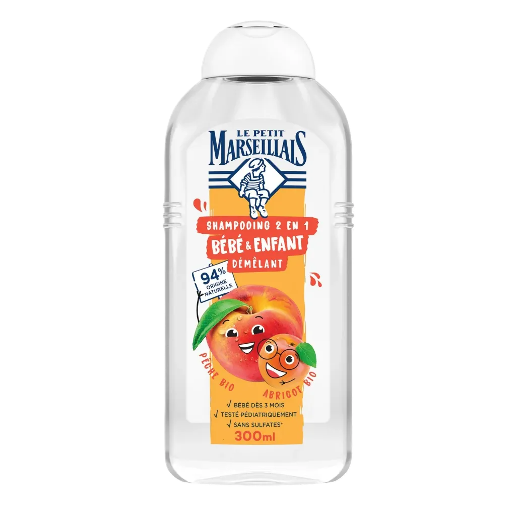 Le Petit Marseillais Shampooing 2 En 1 Bébé & Enfant Démêlant Pêche Bio Abricot Bio 300Ml