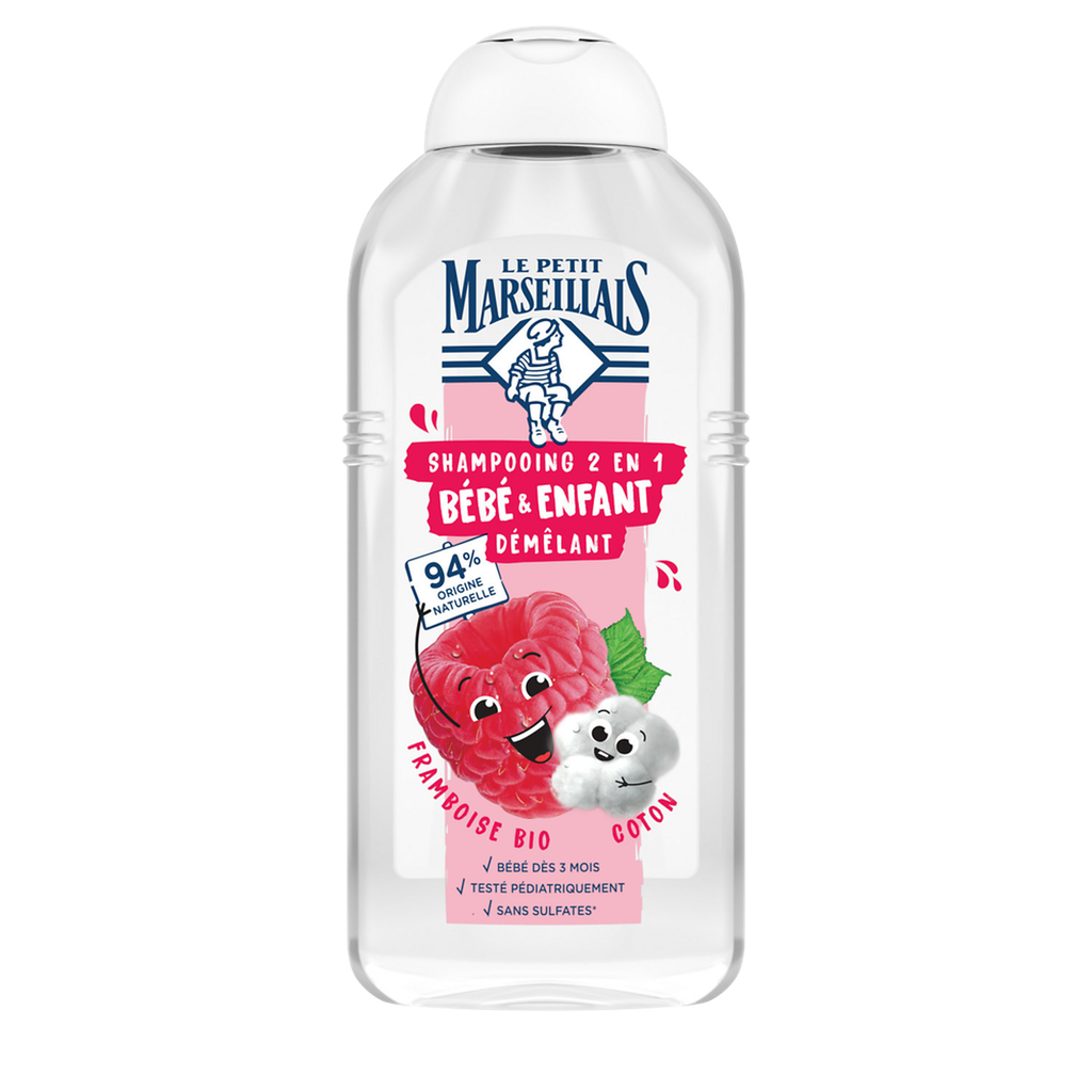 Le Petit Marseillais Shampooing 2 En 1 Bébé & Enfant Démêlant Framboise Bio Coton 300Ml