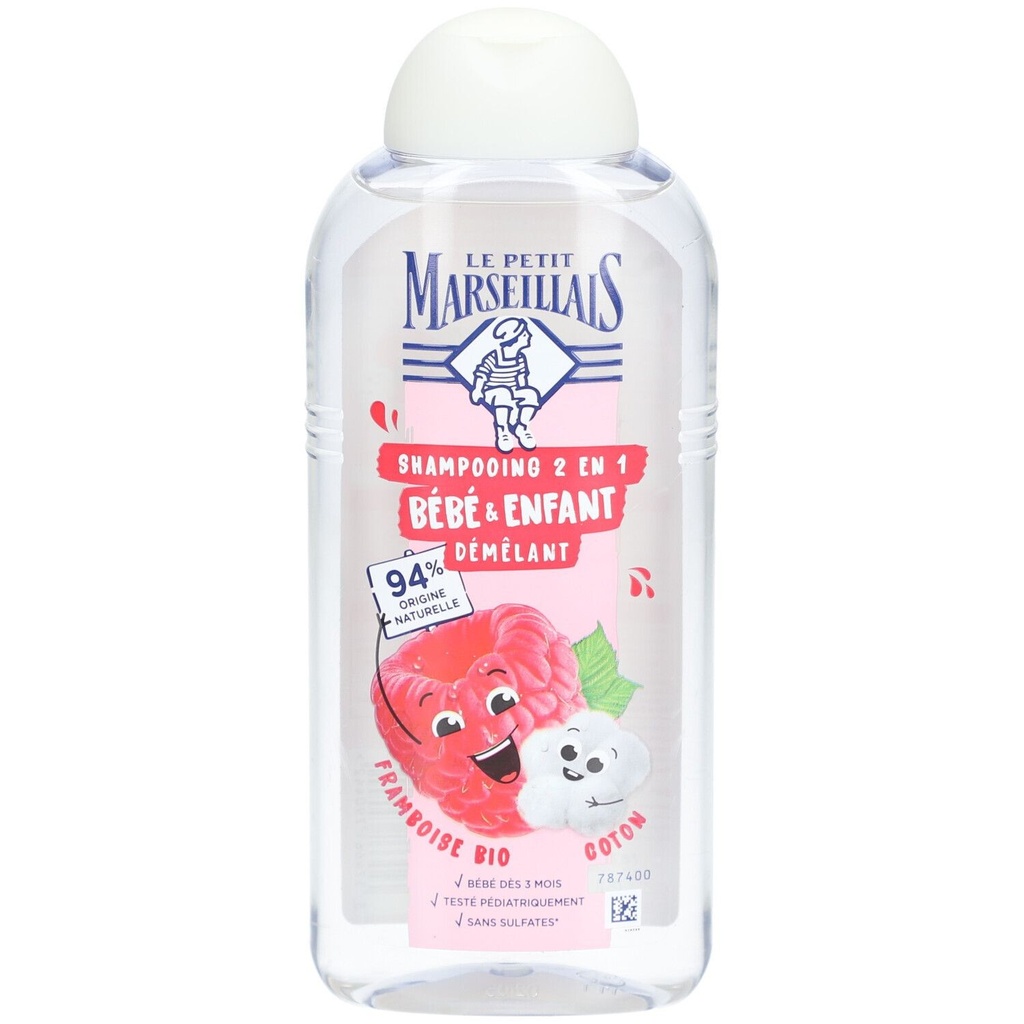 Le Petit Marseillais Shampooing 2 En 1 Bébé & Enfant Démêlant Framboise Bio Coton 300Ml
