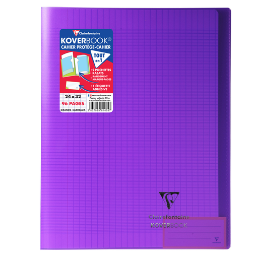 [3037929814057] CLAIREFONTAINE Cahier Piqure Koverbook 24x32 96 Pages Seyes Violet