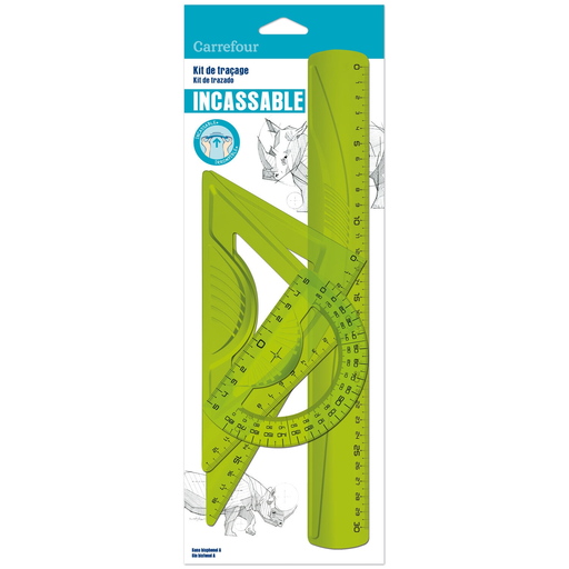[3608141994638] CARREFOUR Set de traçage règle 30cm + équerre 60° + rapporteur plastique