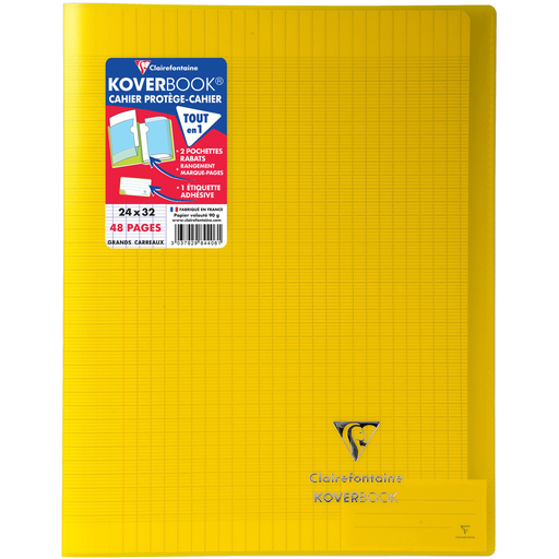 [3037929844061] CLAIREFONTAINE Cahier Piqure Koverbook Avec Rabats 240X320 48 Pages Seyes Jaune 90g