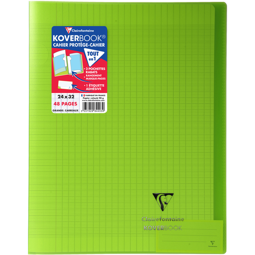 [3037929844030] CLAIREFONTAINE Cahier Piqure Koverbook 24x32 48 Pages Seyes Vert