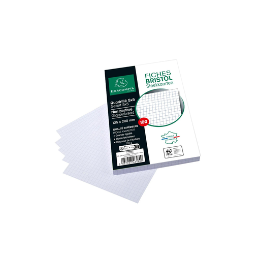 [3037927465800] EXACOMPTA Fiches Bristol Blanches 125x200 5x5 205g, le bloc de 100 fiches