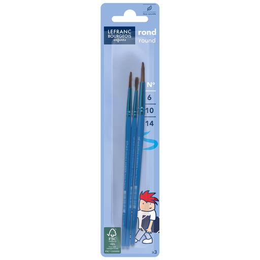 [3013648074231] LEFRANC BOURGEOIS Educational Brush FSC ET n°6, 10 and 14, pony hair, 3 units pack