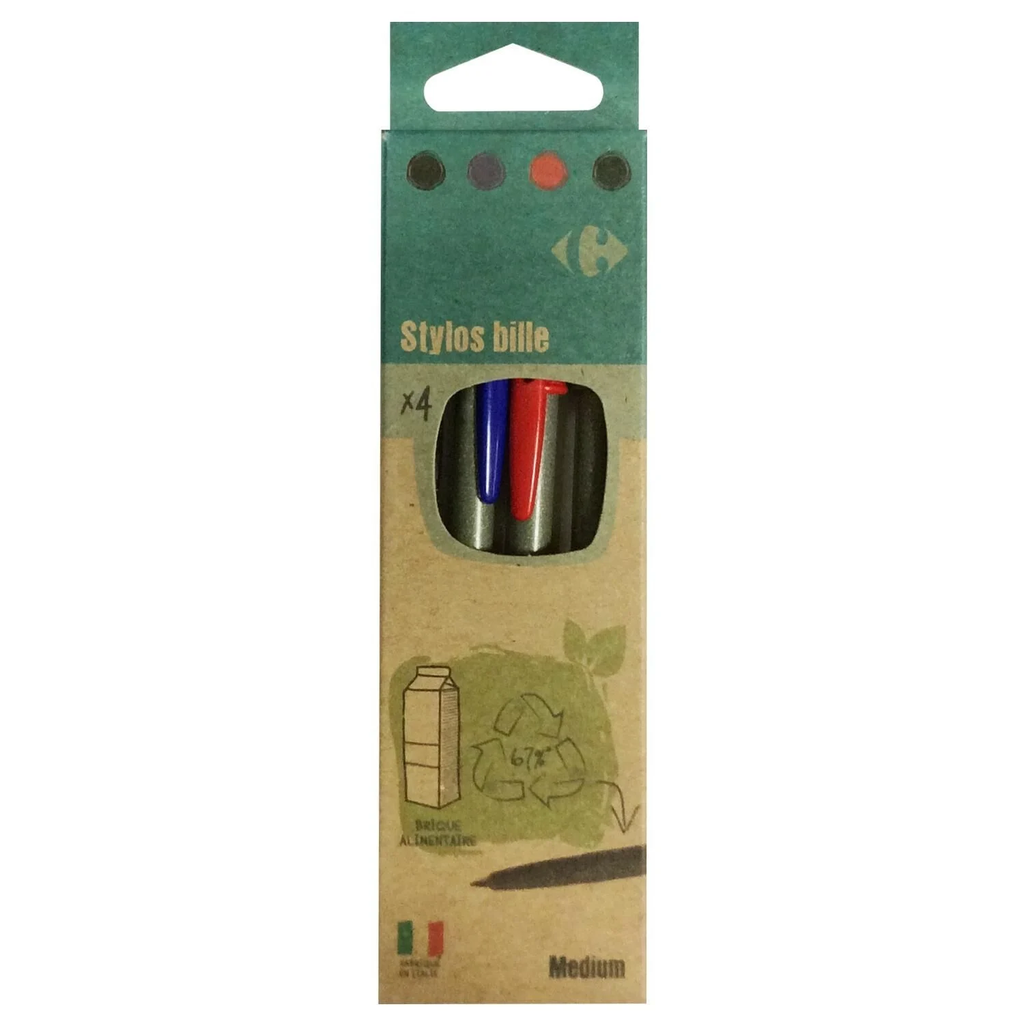 CARREFOUR Recycled Ballpoint Pen Assorted Medium Tip x4