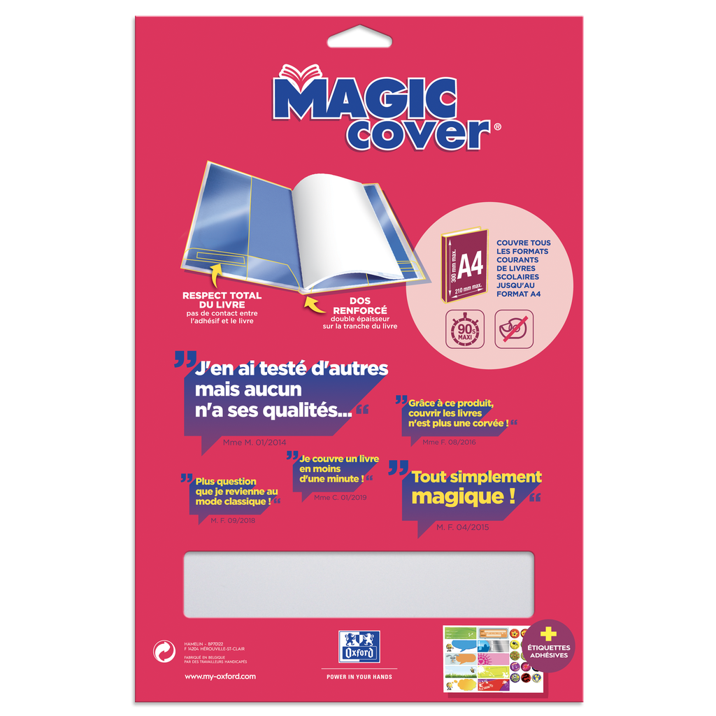 OXFORD Couvre-livres Magic Cover A4 PP 7,5/100e lisse incolore le lot de 10