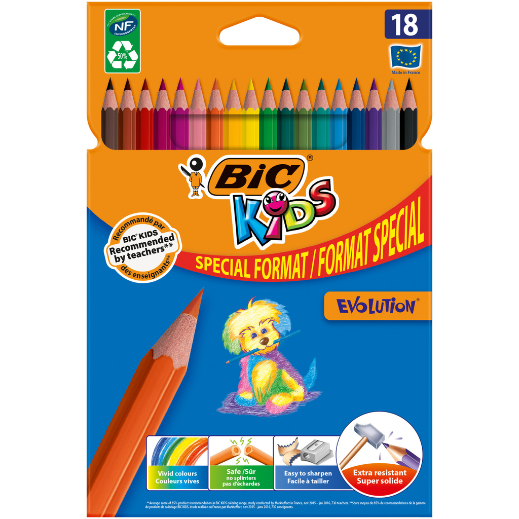 BIC Crayons de Couleur Kids Evolution ECOlutions, Boîte de 18