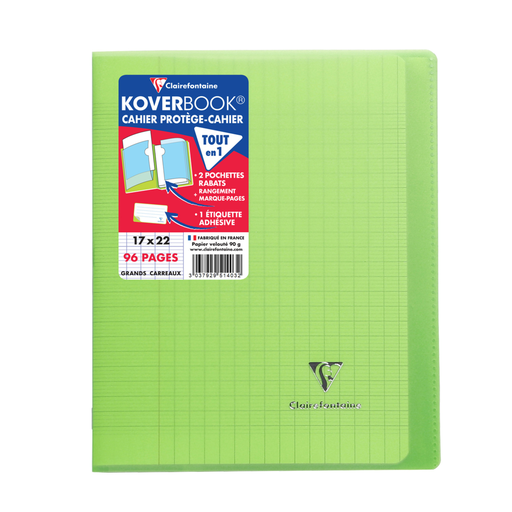 [3037929514032] CLAIREFONTAINE Koverbook Cahier Piqure Avec Rabats 170X220 96 Pages Seyes 90g Vert