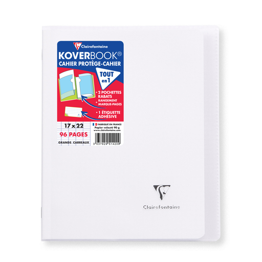 [3037929514209] CLAIREFONTAINE Kover Book Stitched Notebook with Flaps 170x220 96 Pages Seyes 90g Clear