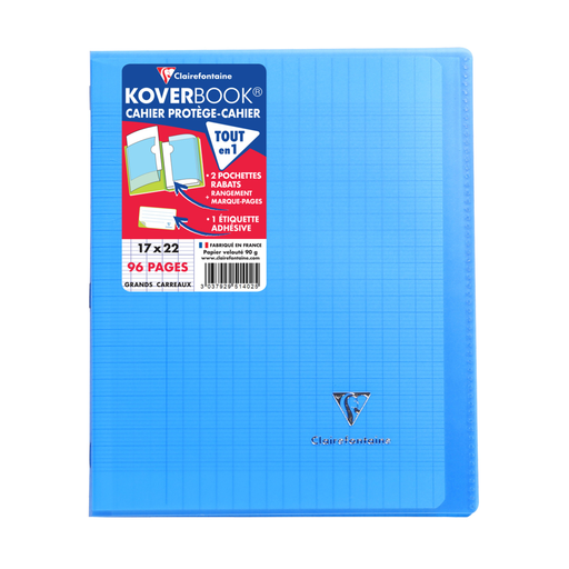[3037929514025] CLAIREFONTAINE Cahier Piqure Koverbook 170x220 96 Pages Seyes Bleu