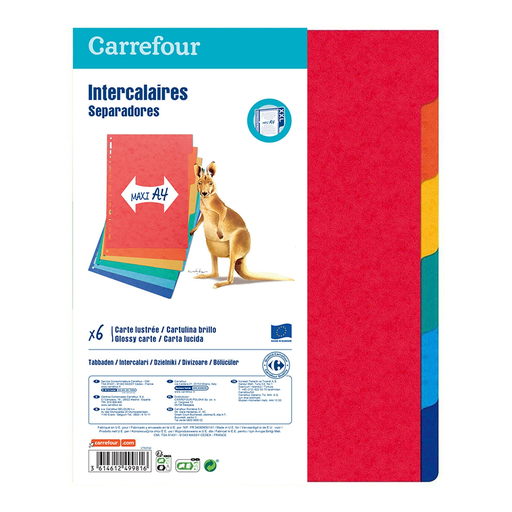 [3614612499816] CARREFOUR Separadores A4 cartulina brillante 6 posiciones, lote de 6