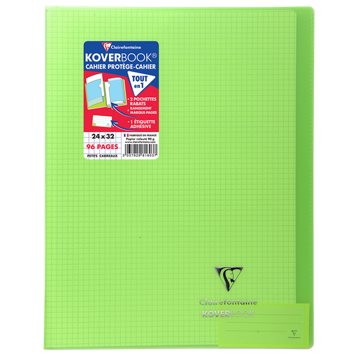 [3037929816037] CLAIREFONTAINE Cahier Piqure Koverbook 24x32cm 96 Pages 5x5 Vert