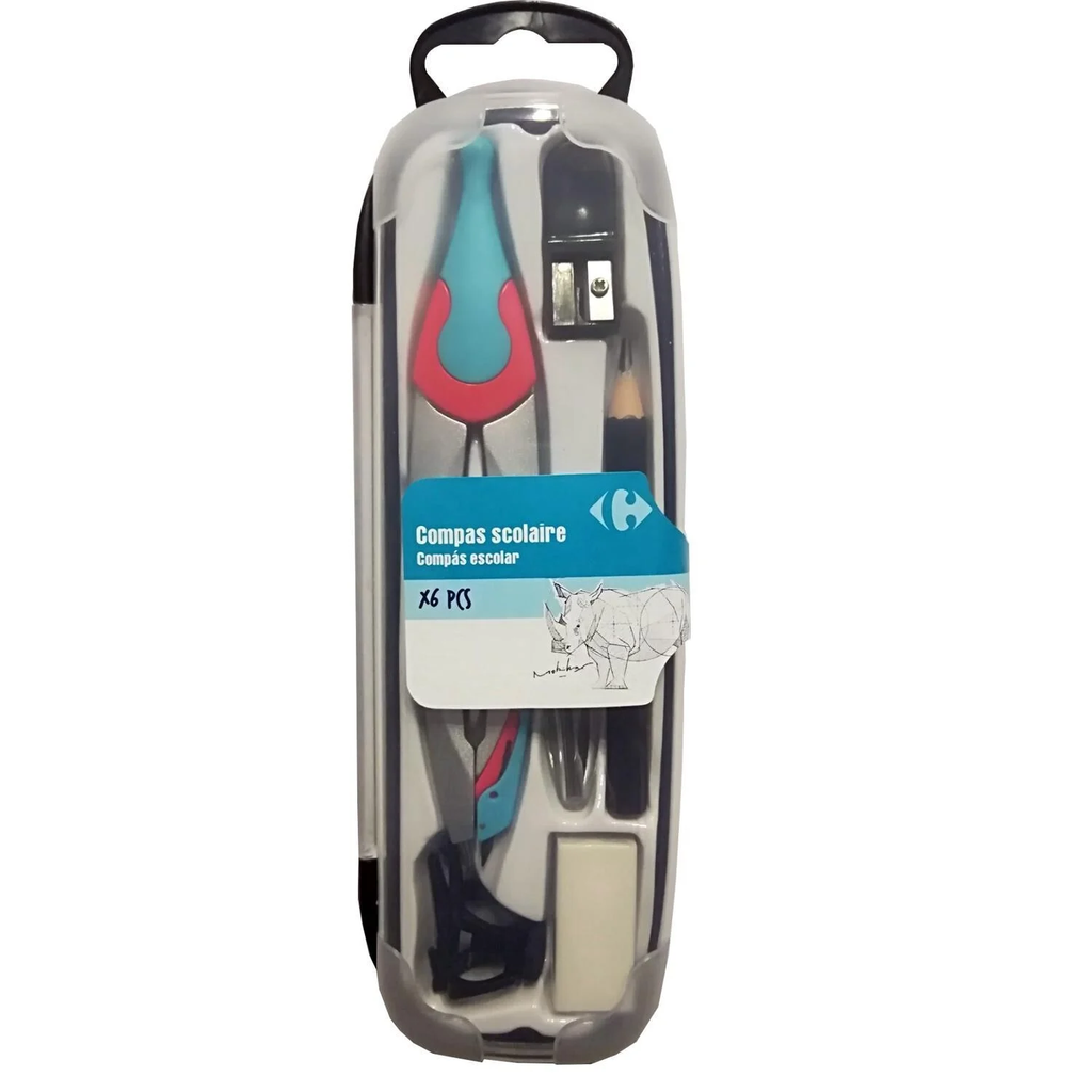CARREFOUR Compass with ring and lead + eraser in box