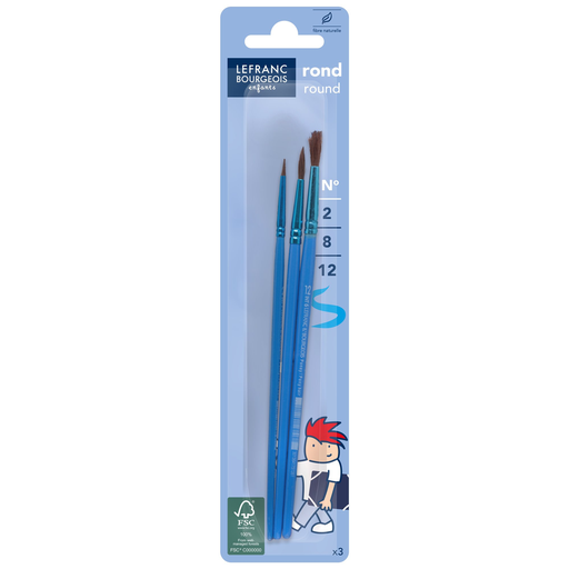 [3013648074217] LEFRANC BOURGEOIS Educational Brush FSC n°2, 8 and 12, pony hair, pack of 3