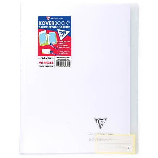 [3037929816204] CLAIREFONTAINE Cahier Piqure Koverbook 240x320 96 Pages 5x5 avec Rabats Incolore