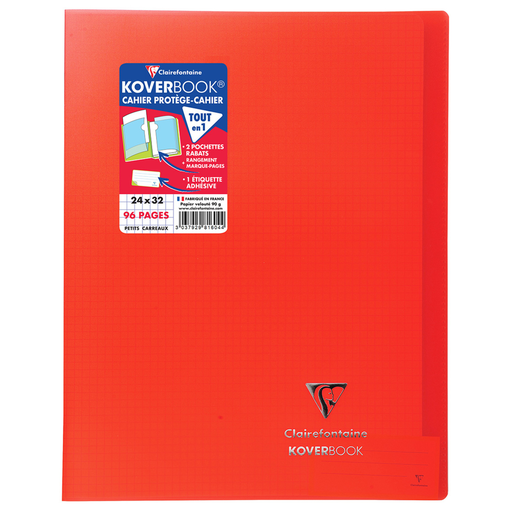 [3037929816044] CLAIREFONTAINE Koverbook Stapled Notebook 240X320 96 Pages 5x5 Red