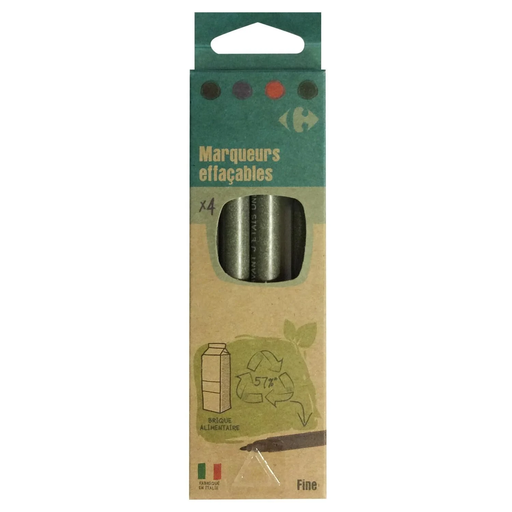 [3616181764869] CARREFOUR Recycled Dry Erase Marker Medium Tip Assorted Colors x4