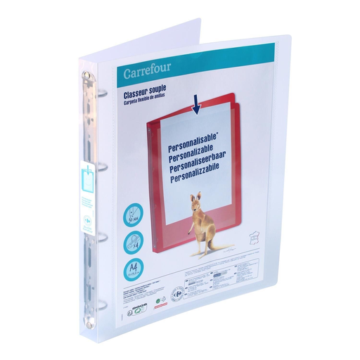 [3616181091163] CARREFOUR Carpeta de anillas lomo 30mm transparente personalizable 21x29,7cm