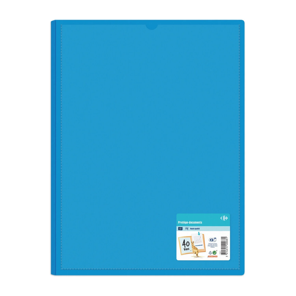 CARREFOUR Protège-documents A4 20 pochettes Polypropylène Bleu