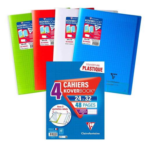 [3037929847017] CLAIREFONTAINE Stapled Notebook with Flaps 24x32 48 Pages Seyes 90g - Pack of 4