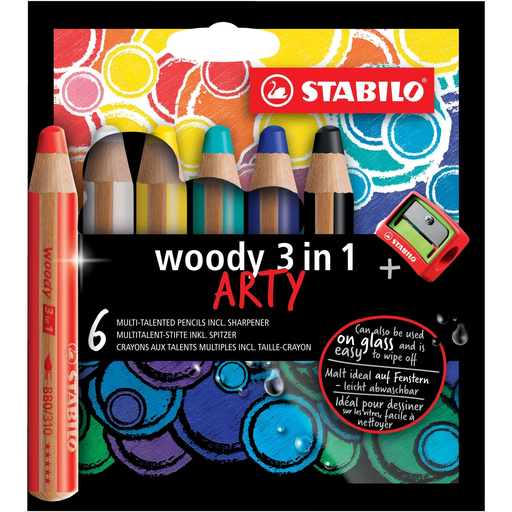 [4006381547123] STABILO Woody 3 in 1 Arty multi-talent pencils + sharpener, pack of 6