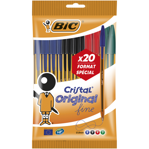 [3086123331662] BIC Bolígrafo Cristal fine surtidos lote de 20 bolígrafos