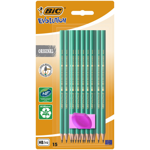 [3086123546660] BIC EVOLUTION Lápiz de grafito original HB x15 + 1 goma
