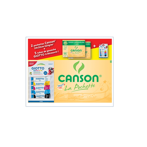 [3148950016805] CANSON Lote 2 bolsas desenho + 5 tubos guache 224 g