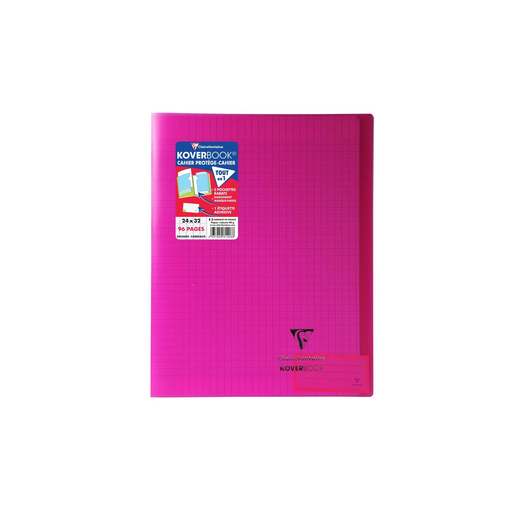 [3037929814088] CLAIREFONTAINE Koverbook Stapled Notebook With Flaps 240X320 96 Pages Seyes Pink 90g