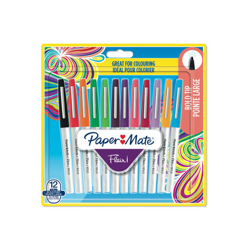 [3026981384745] PAPERMATE Flair Bold Nylon Tip Felt Pens Large Fun pack of 12