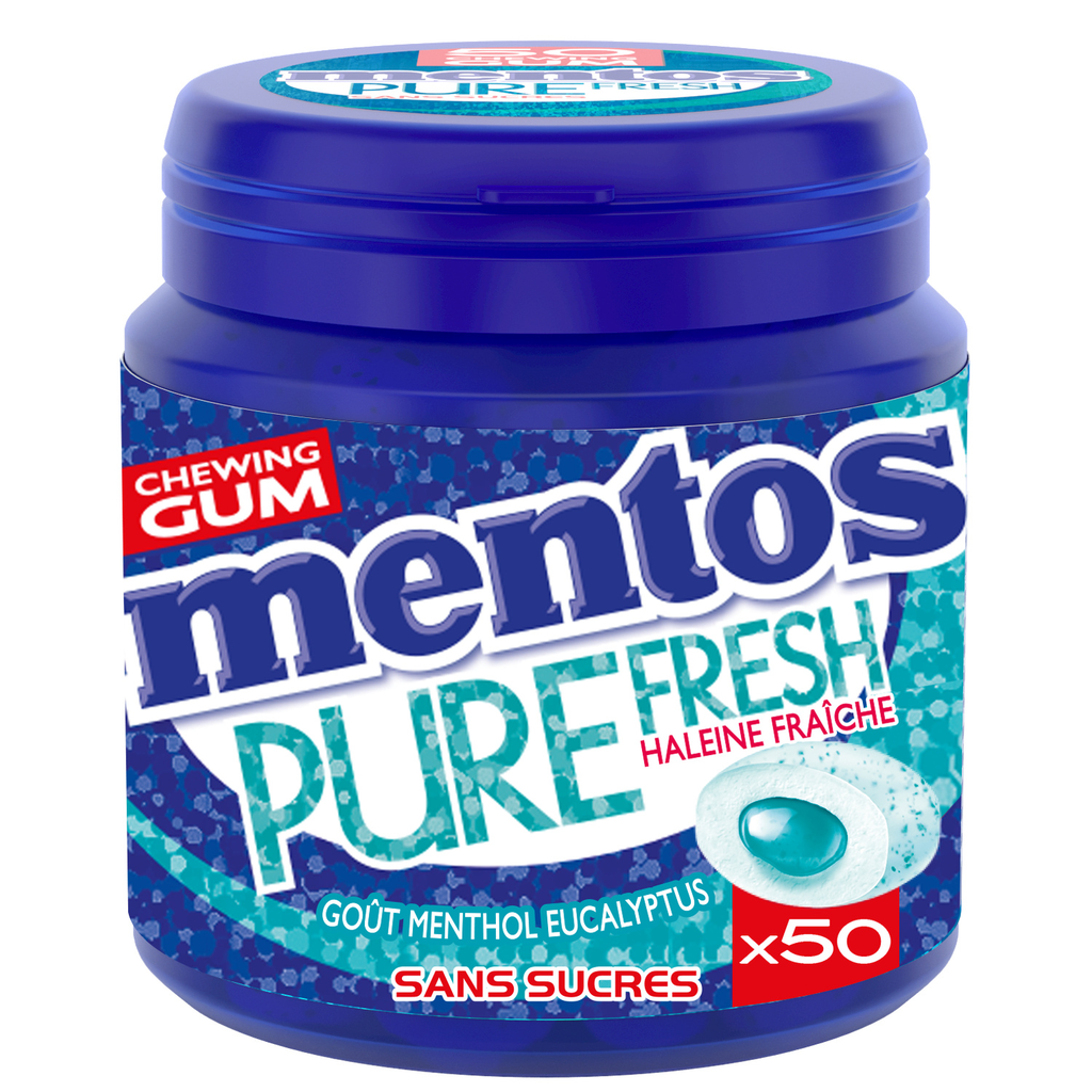 MENTOS Pure Fresh Sugar-free Chewing Gum Menthol Eucalyptus 50 pieces 100 g