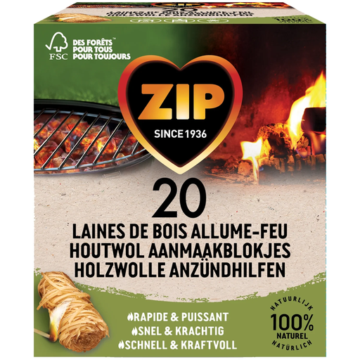 [0834554004654] ZIP Encendedores de Lana de Madera Fireball caja de 20