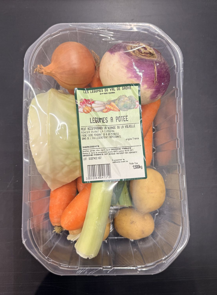 AIL BLANC Mélange pour potée: poireaux, oignons, carottes, navets raves, chou 1,5 kg