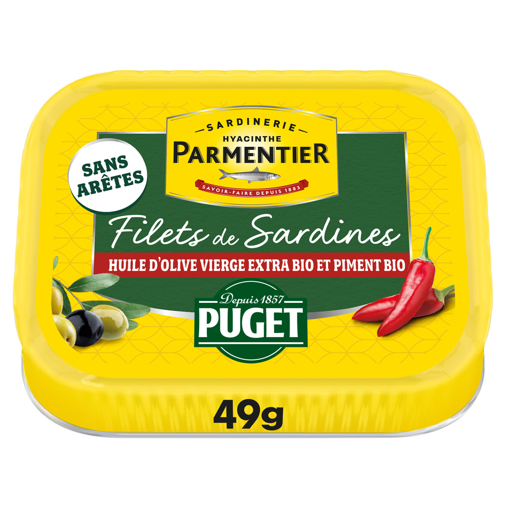 PARMENTIER Boneless Sardine Fillets with Puget Extra Virgin Olive Oil and Chili 70 g