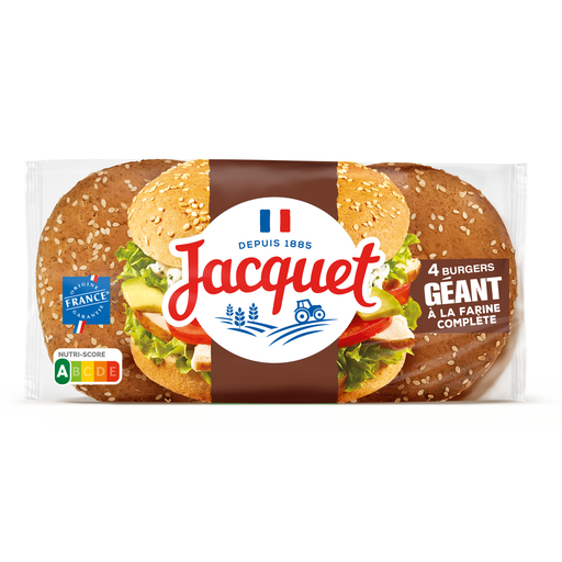 [3029330801924] JACQUET Panes de Hamburguesa Gigante Harina Integral 330 g
