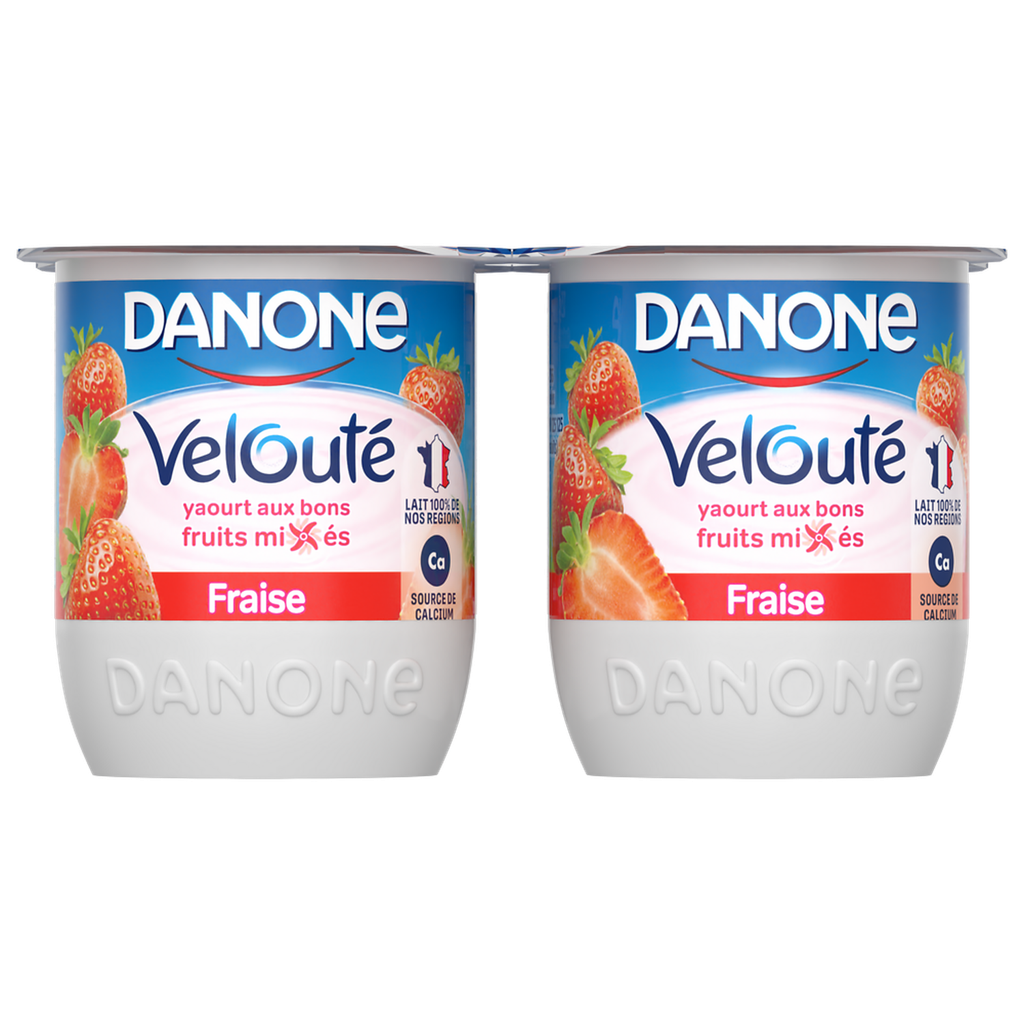 DANONE Iogurte batido com frutos misturados morango VELOUTE 4 copos de 125 g