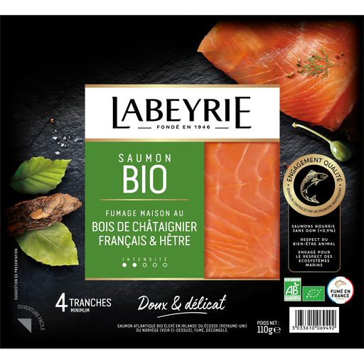 [3033610069492] LABEYRIE Saumon Atlantique bio fumé 4 tranches 120 g