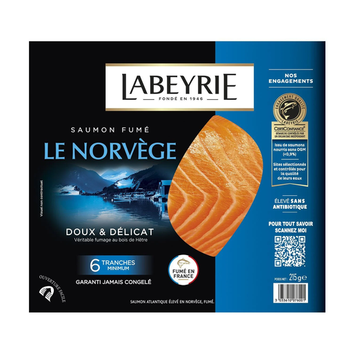 [3033610076001] LABEYRIE Norwegian Smoked Salmon Balanced 6 slices 215 g