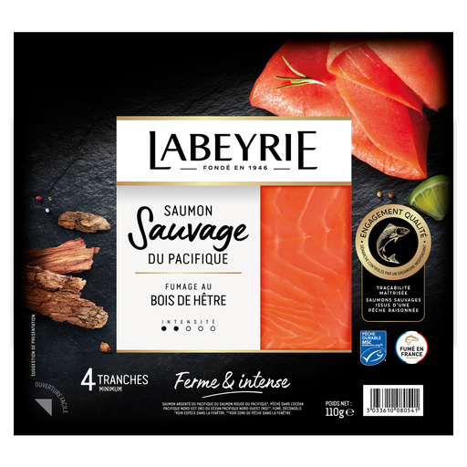 [3033610080541] LABEYRIE Salmão fumado selvagem do Pacífico 4 fatias 120g