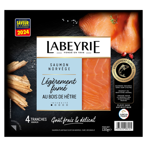 [3033610086161] LABEYRIE Norwegian salmon lightly smoked with beechwood 4 slices 130 g