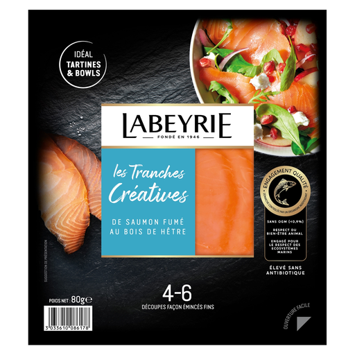 [3033610086178] LABEYRIE Salmão fumado com madeira de faia, embalagem de 4 a 6 fatias