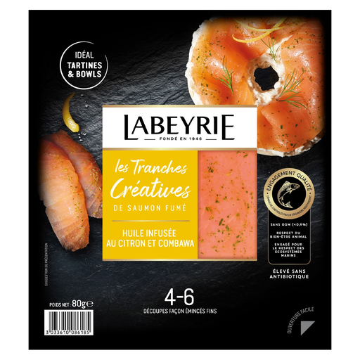 [3033610086185] LABEYRIE Smoked salmon with lemon and kaffir lime infused oil 4 to 6 slices